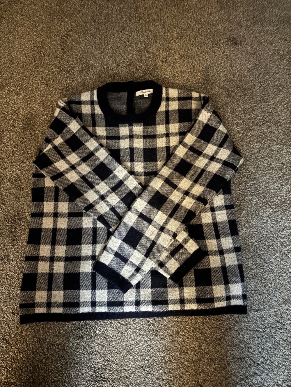 Madewell Button Back Merino Wool Checked Plaid Sweater size S Never Worn